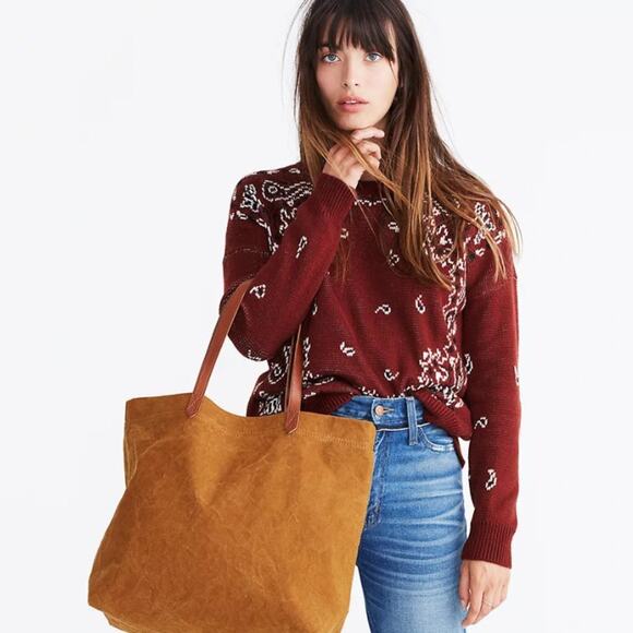 Madewell Red Bandana Knit Pullover Sweater - Picture 1 of 6
